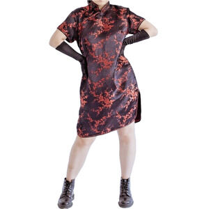Cheongsam Qipao Dress Size 0X 1X Plum Flower Knee Length Classic Brocade Chinese